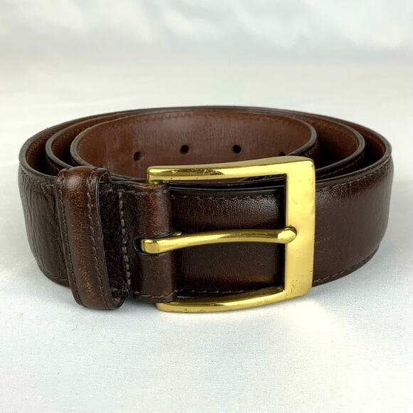 John W. Nordstrom Full Grain Leather Belt Dark Brown/Gold Men's Size 34 - Picture 1 of 4
